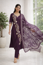 Royal Purple Gadwal Fabric Salwar Suit Set with Dupatta