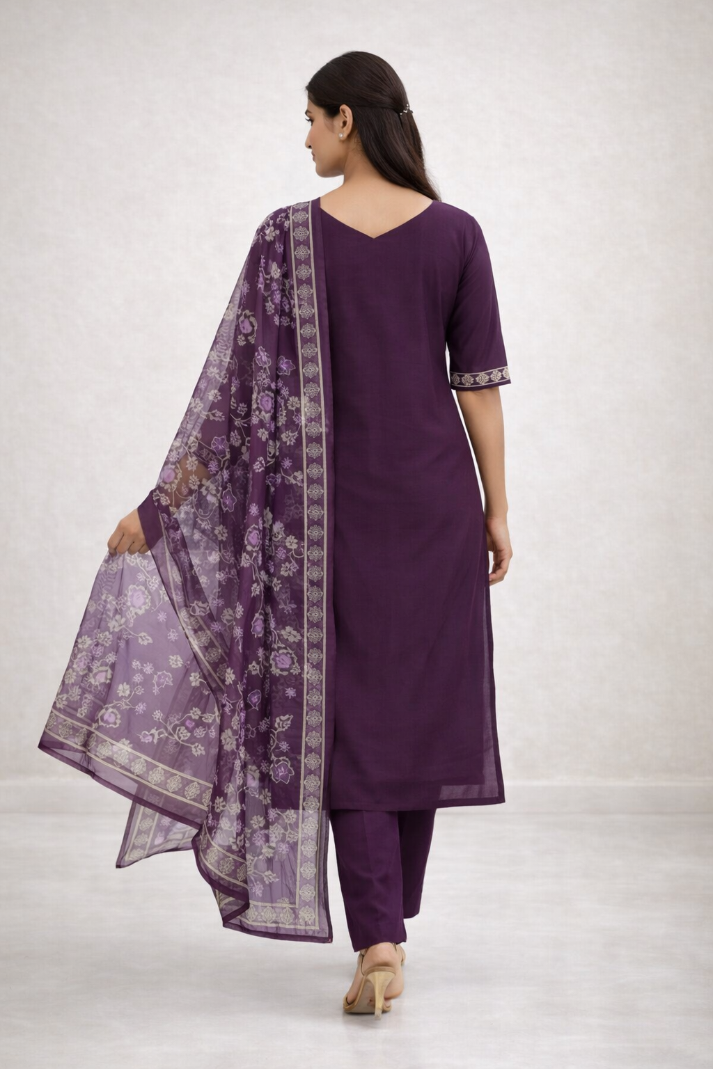 Royal Purple Gadwal Fabric Salwar Suit Set with Dupatta