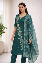 Elegant Green Gadwal Fabric Salwar Suit Set with Dupatta