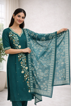 Elegant Green Gadwal Fabric Salwar Suit Set with Dupatta