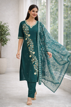 Elegant Green Gadwal Fabric Salwar Suit Set with Dupatta