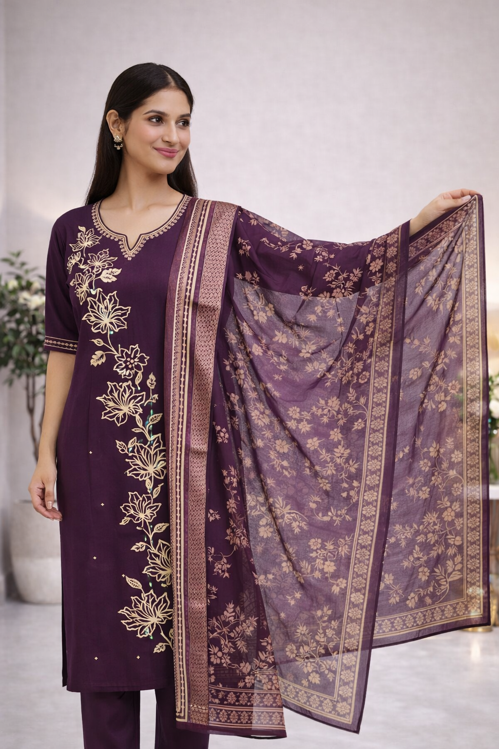 Premium Purple Gadwal Fabric Salwar Suit Set with Dupatta