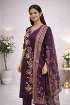 Premium Purple Gadwal Fabric Salwar Suit Set with Dupatta