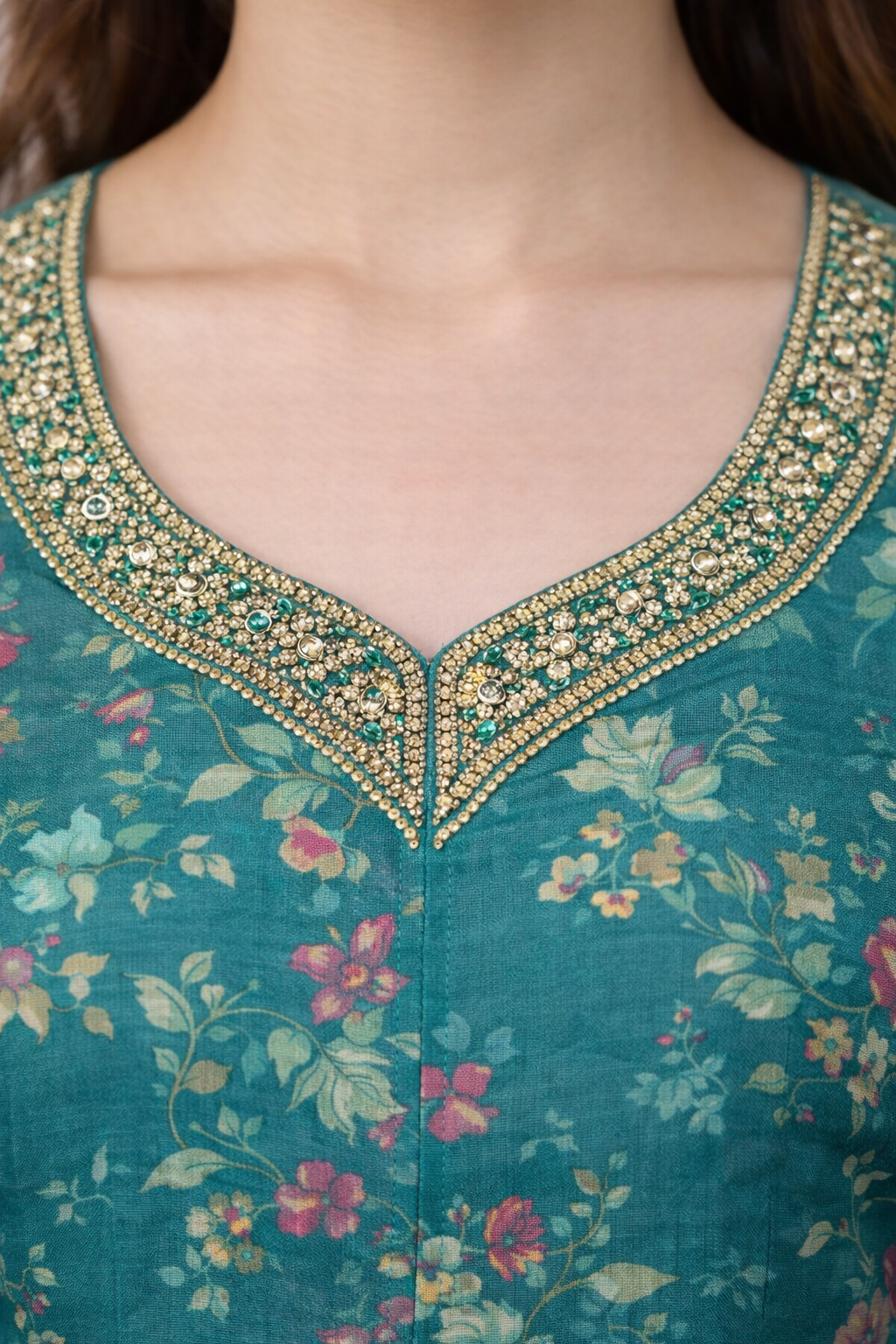 Teal Green Floral Vatican Fabric Salwar Suit Set