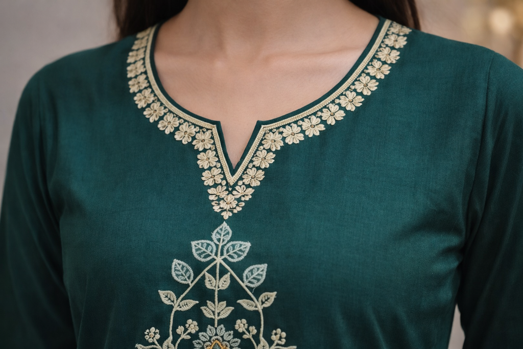 Emerald Green Embroidered Kurta Pant Set with Dupatta