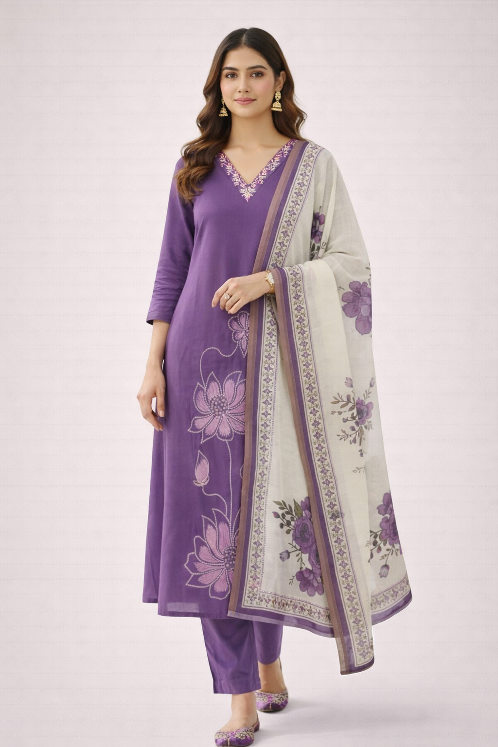 Lavender Vatican Fabric Umbrella Salwar Suit Set