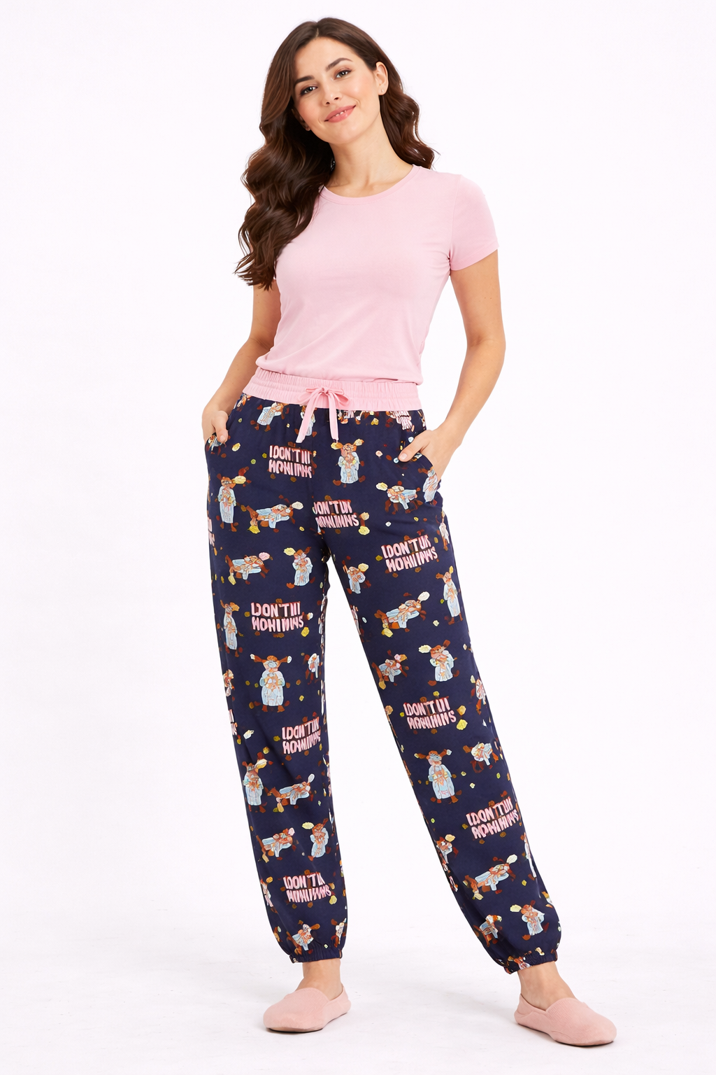 Navy Blue Printed Ladies Track Pant – Cotton Lycra, Elastic Waist with Pocket