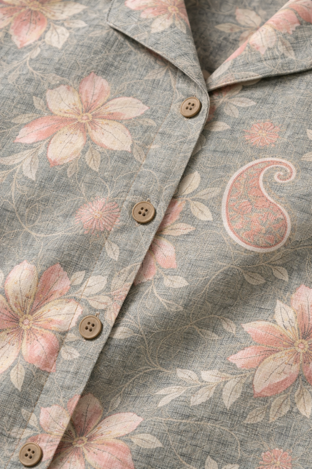 Grey Floral Printed Co-Ord Set – Collar Neck Straight Pant Casual Wear