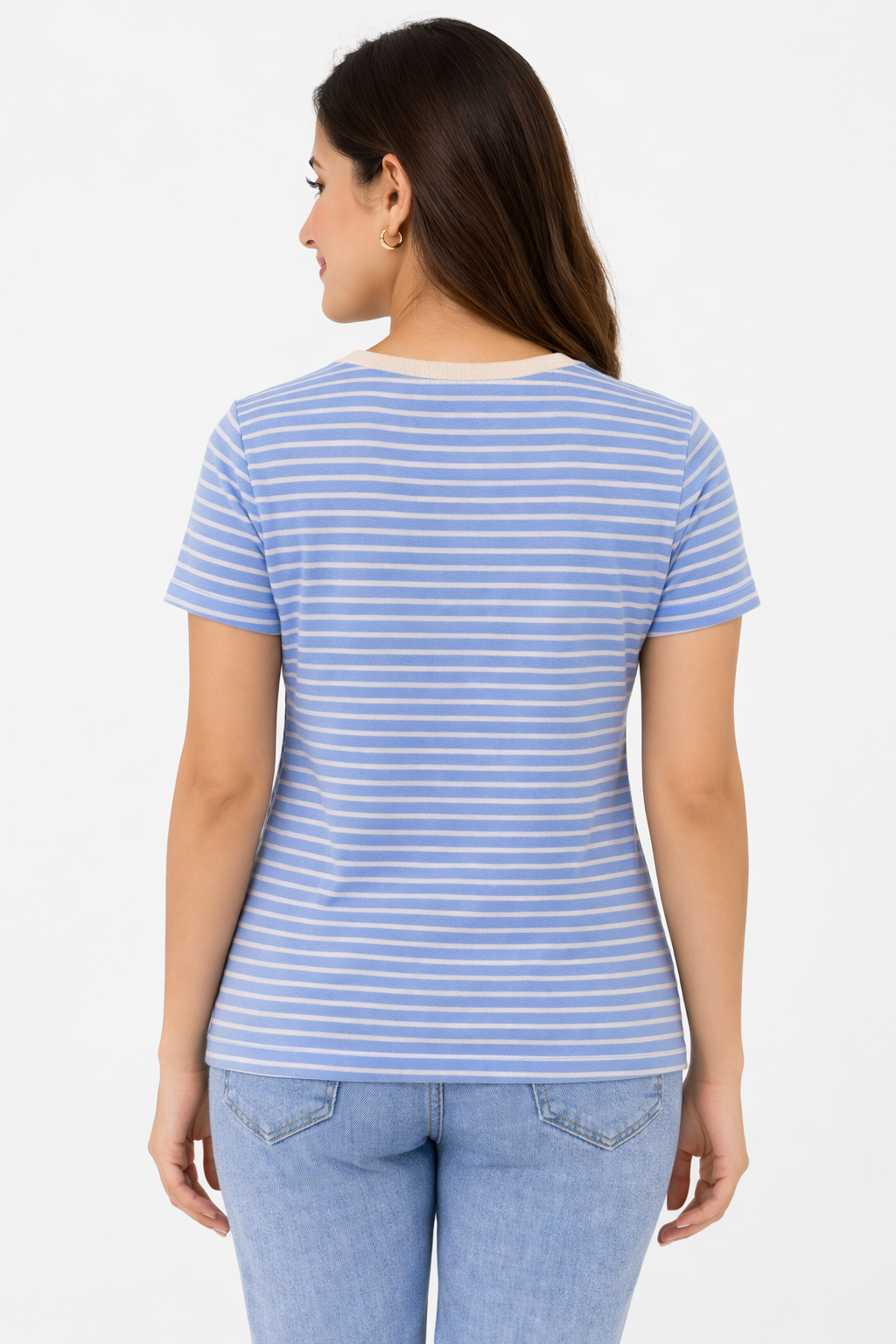 Women’s Blue & White Striped T-Shirt – Classic Casual Everyday Top
