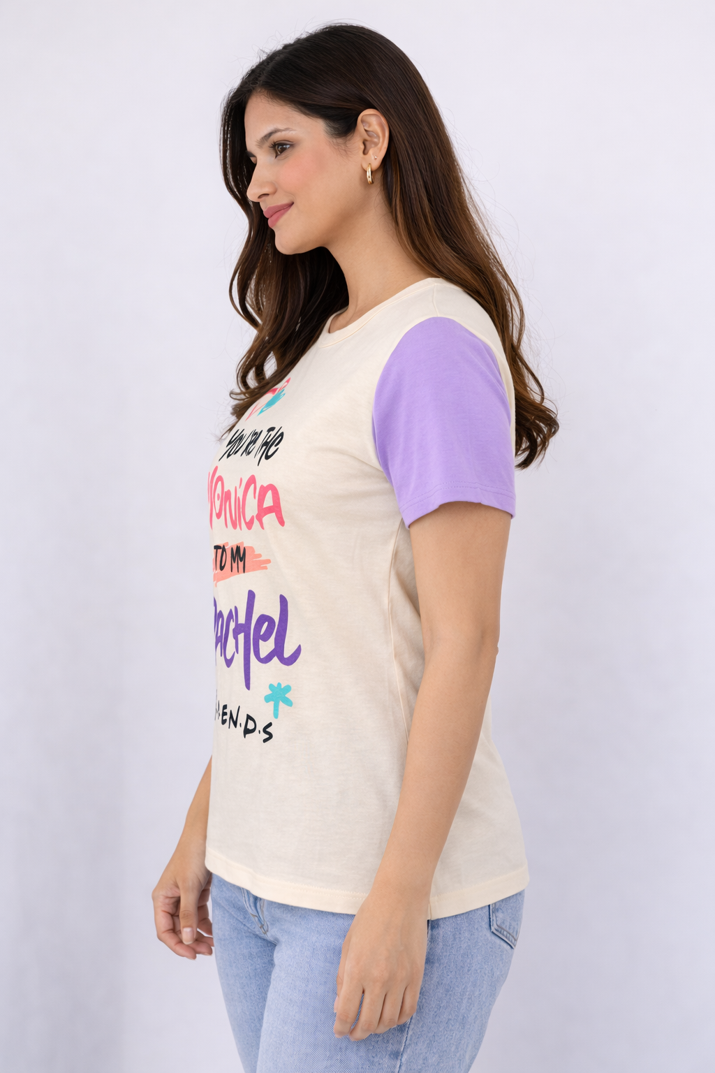 Women’s Cream & Lavender “You’re The Monica To My Rachel” Graphic T-Shirt – Friends Inspired Top
