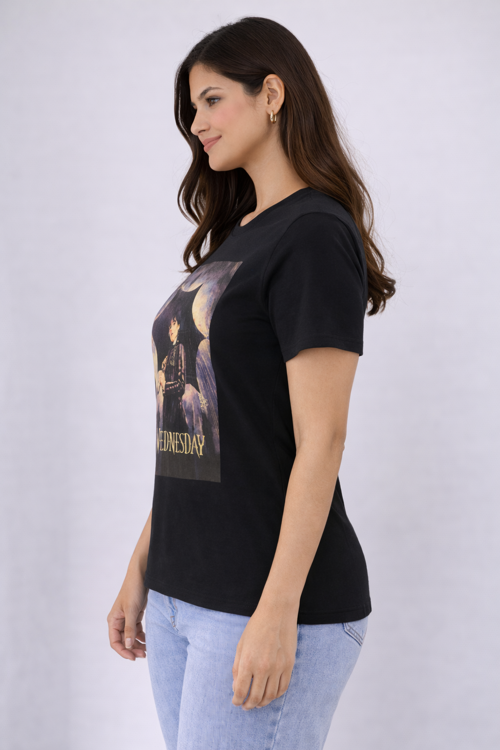 Black Wednesday Graphic T-Shirt for Women | Gothic Character Print Tee