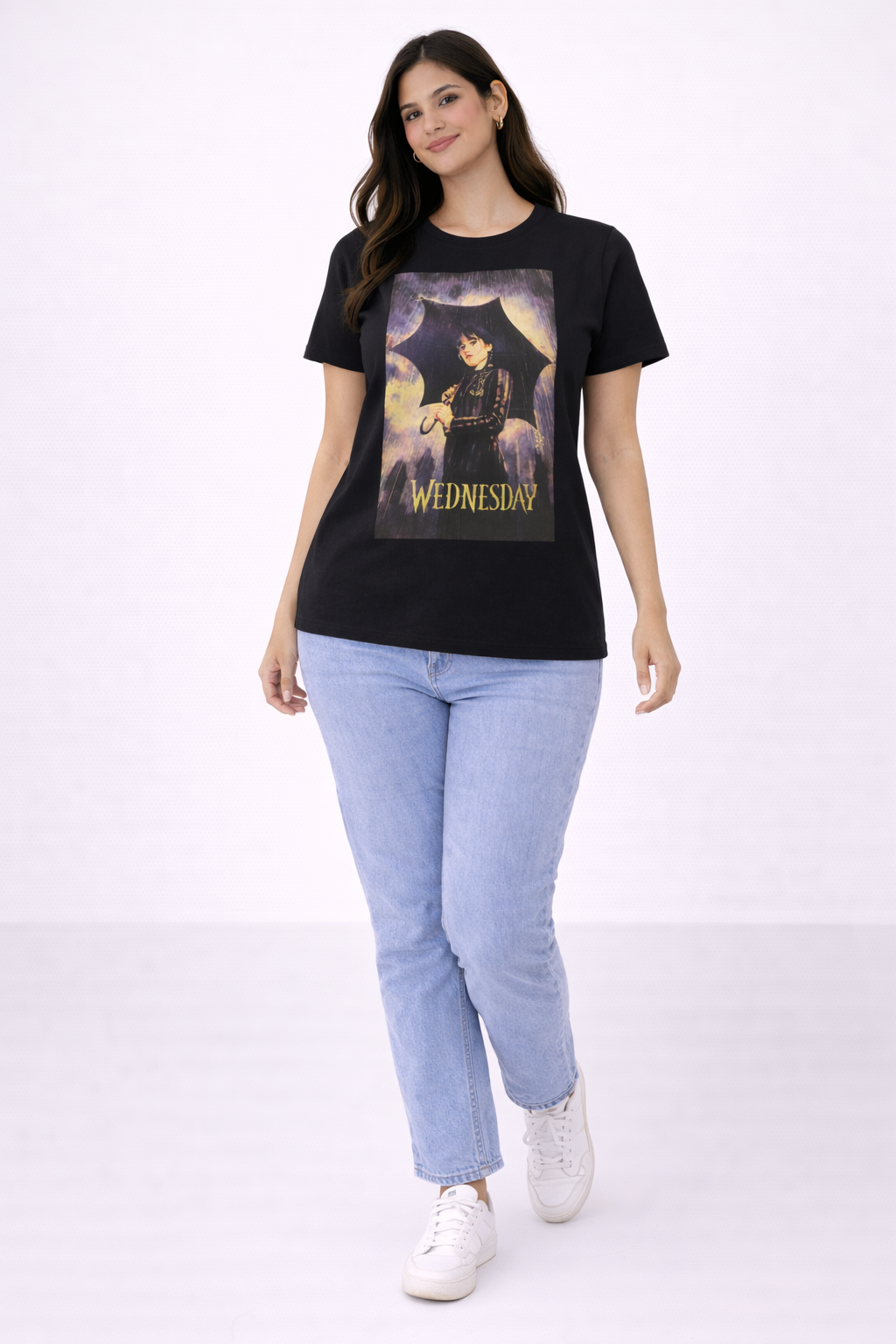 Black Wednesday Graphic T-Shirt for Women | Gothic Character Print Tee