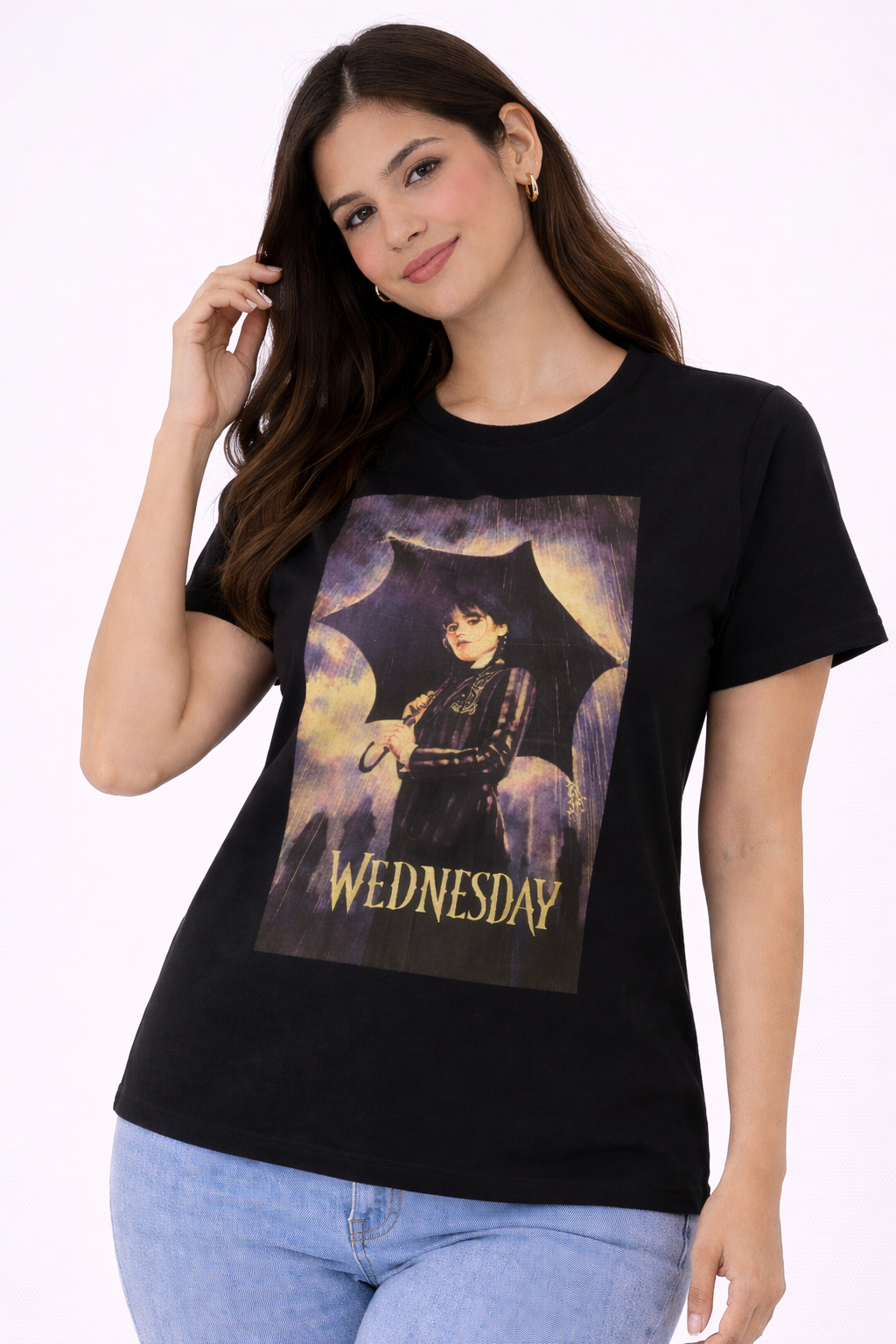 Black Wednesday Graphic T-Shirt for Women | Gothic Character Print Tee