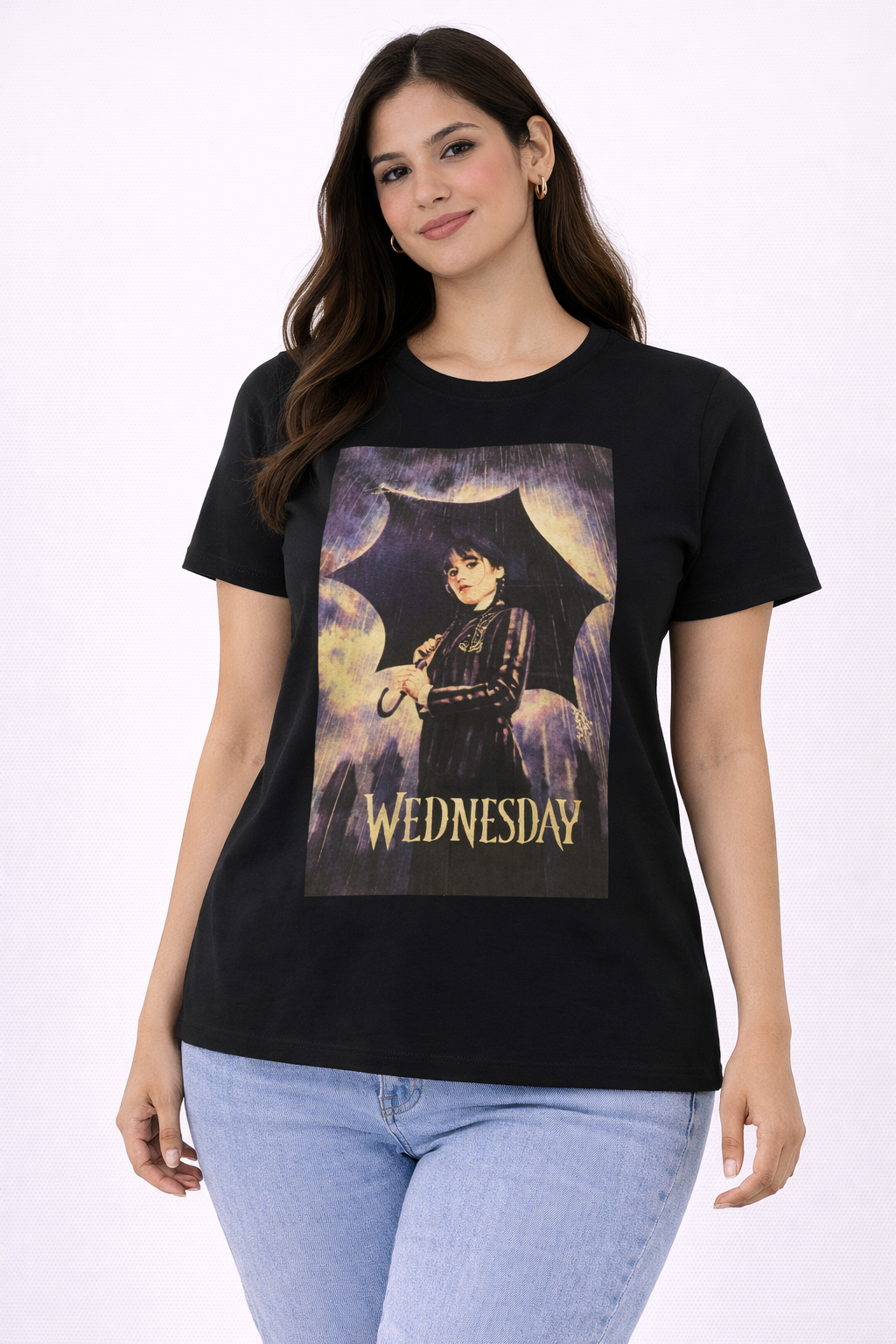 Black Wednesday Graphic T-Shirt for Women | Gothic Character Print Tee