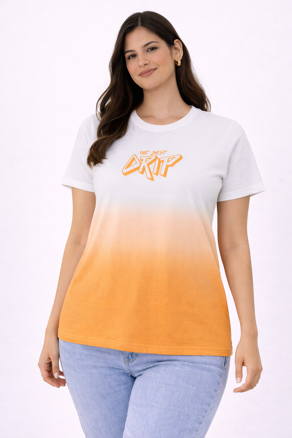 Women White Orange Gradient Cotton T-Shirt | Casual Graphic Tee