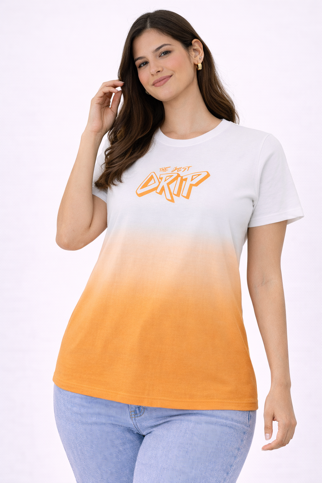 Women White Orange Gradient Cotton T-Shirt | Casual Graphic Tee