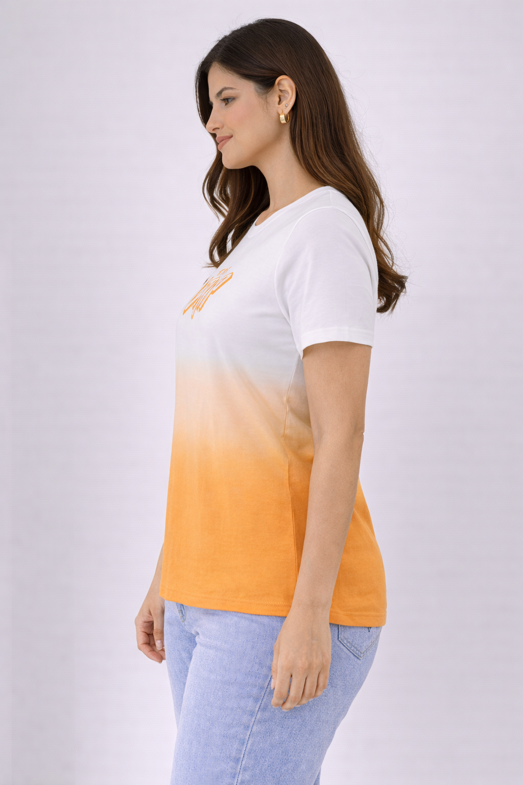 Women White Orange Gradient Cotton T-Shirt | Casual Graphic Tee