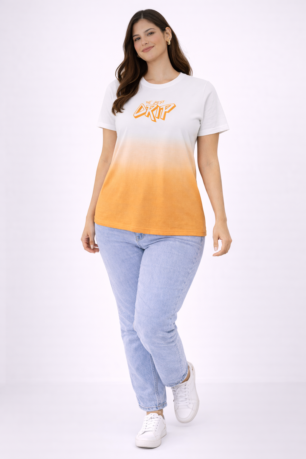 Women White Orange Gradient Cotton T-Shirt | Casual Graphic Tee