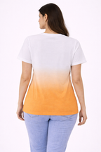 Women White Orange Gradient Cotton T-Shirt | Casual Graphic Tee