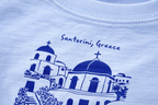 Women Sky Blue Santorini Greece Graphic Cotton T-Shirt | Casual Travel Print Tee