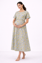Grey Lemon Print Cotton Blend Maternity Dress – Umbrella Fit
