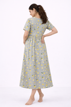 Grey Lemon Print Cotton Blend Maternity Dress – Umbrella Fit