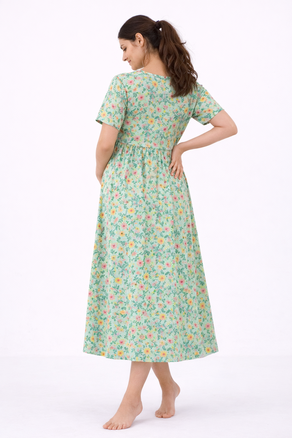 Pista Green Floral Cotton Blend Maternity Dress
