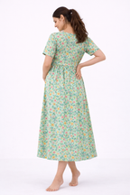 Pista Green Floral Cotton Blend Maternity Dress