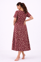 Maroon Floral Cotton Blend Maternity Dress