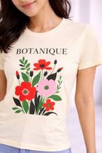 Women’s Cream Floral Printed T-Shirt – “Botanique” Graphic Casual Top