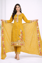 Elegant Mustard Yellow Embroidered Salwar Suit Set with Dupatta