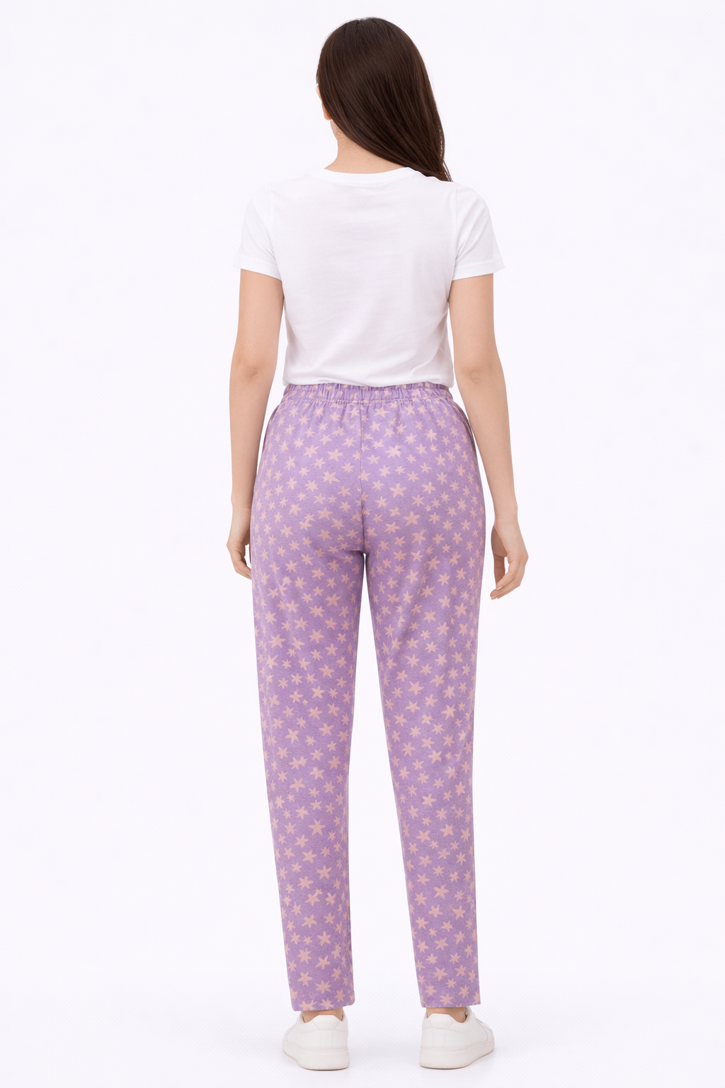 Lavender Printed Cotton Lycra Ladies Track Pant – Elastic Waist Regular Wear