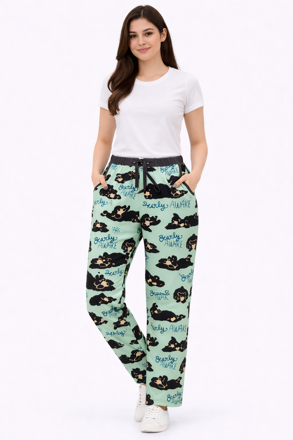Light Green Printed Cotton Lycra Ladies Track Pant – Elastic Waist Regular Wear