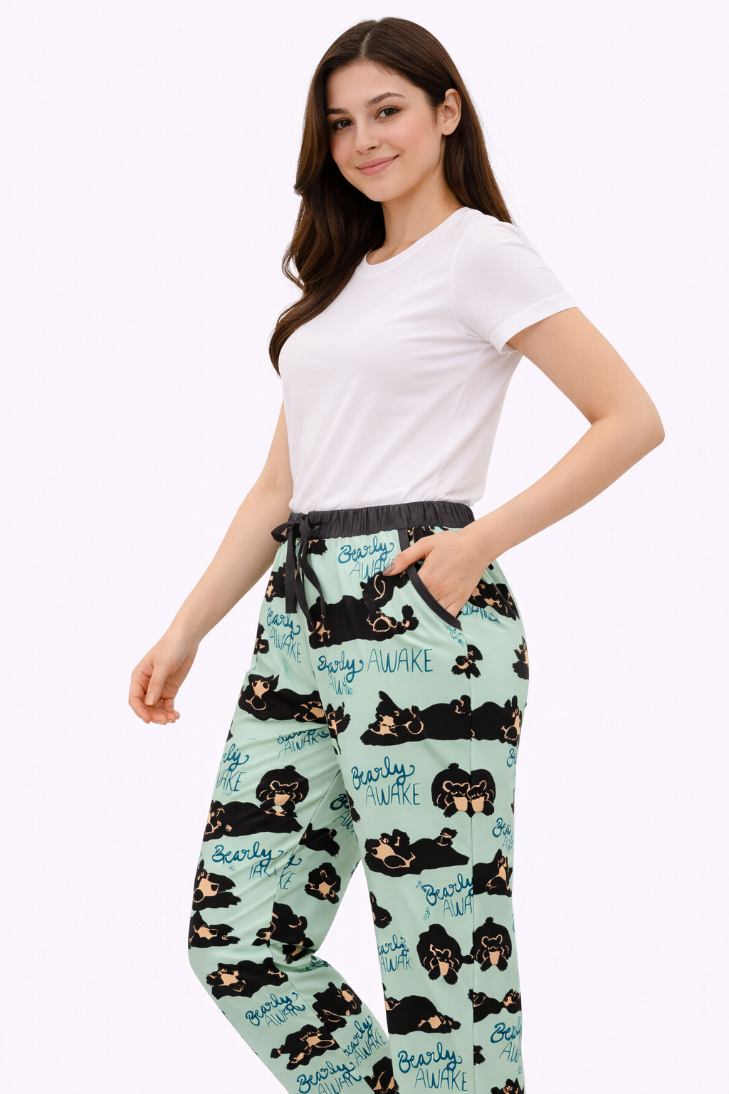 Light Green Printed Cotton Lycra Ladies Track Pant – Elastic Waist Regular Wear