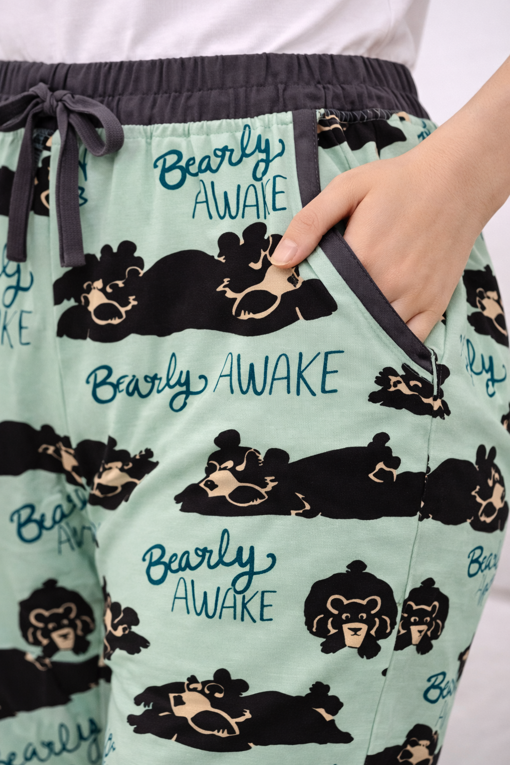 Light Green Printed Cotton Lycra Ladies Track Pant – Elastic Waist Regular Wear