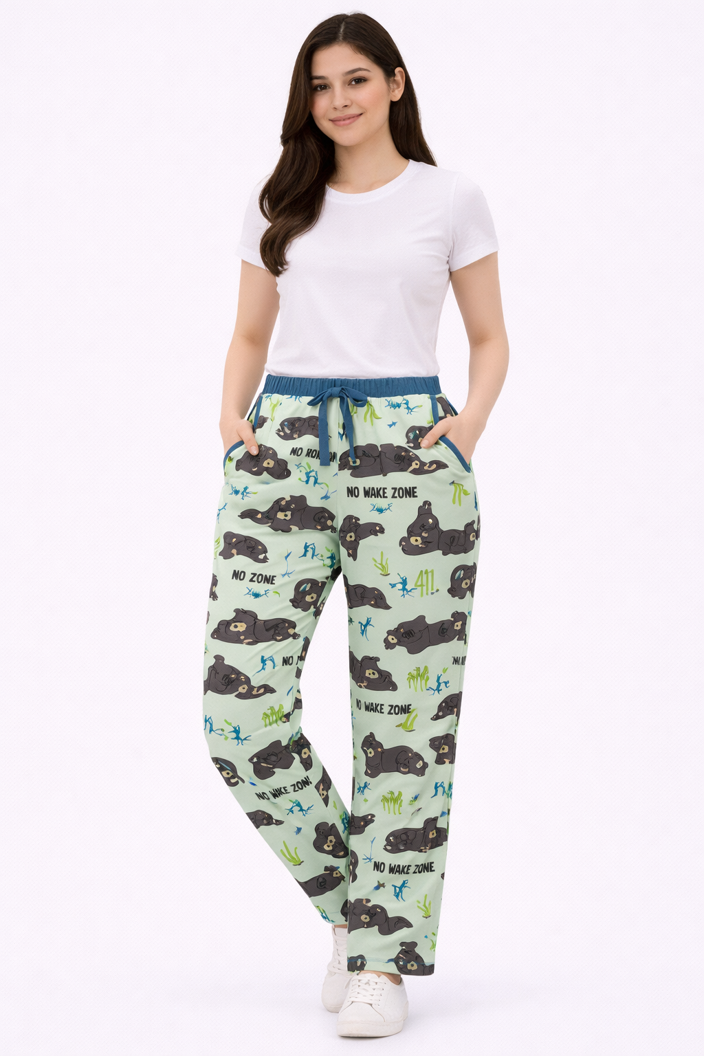 Light Green Printed Ladies Track Pant – Cotton Lycra Elastic Waist Regular Wear