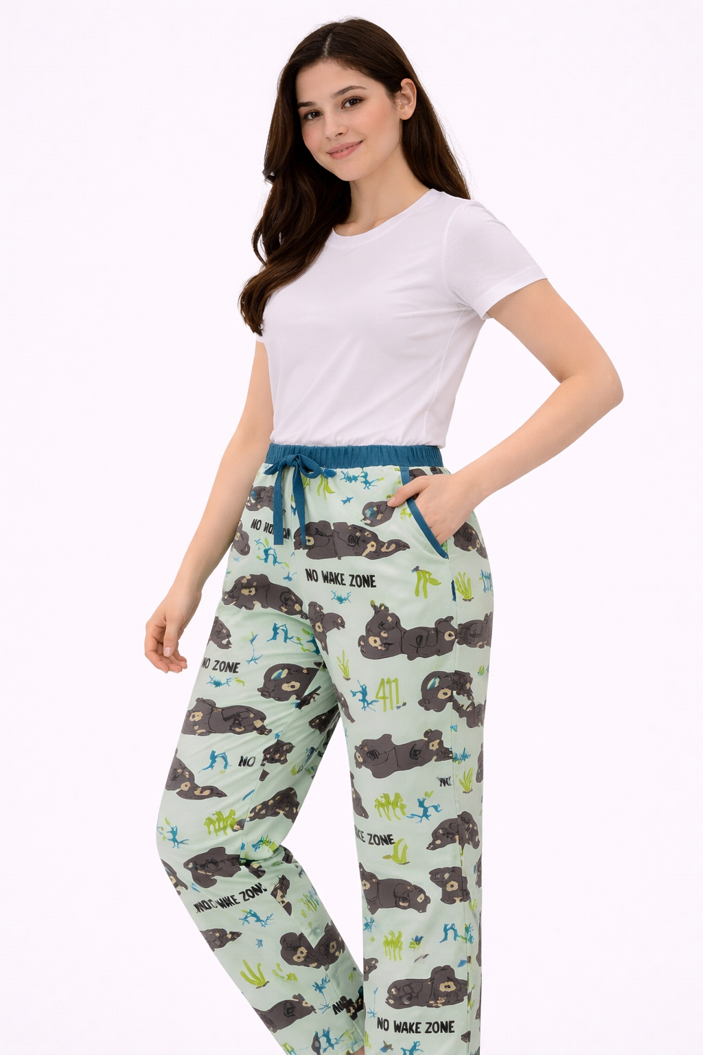 Light Green Printed Ladies Track Pant – Cotton Lycra Elastic Waist Regular Wear