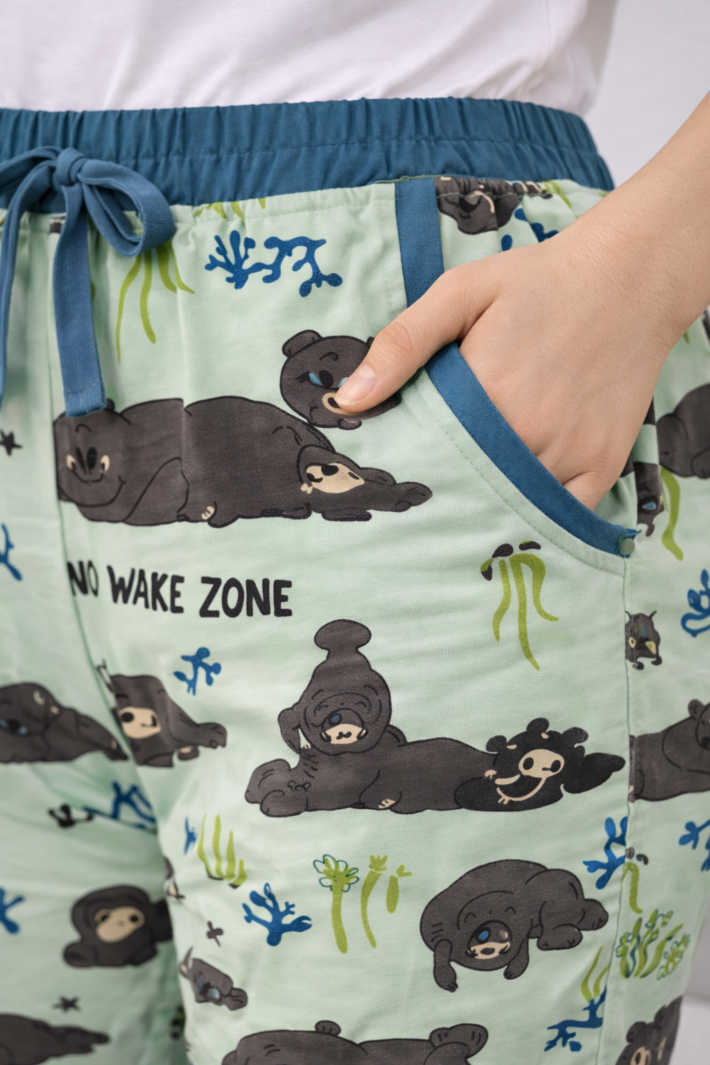 Light Green Printed Ladies Track Pant – Cotton Lycra Elastic Waist Regular Wear