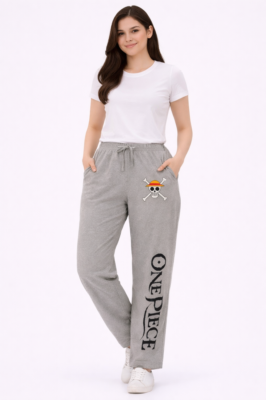 Women’s Gray One Piece Printed Cotton Lycra Track Pant – Elastic Waist Regular Fit