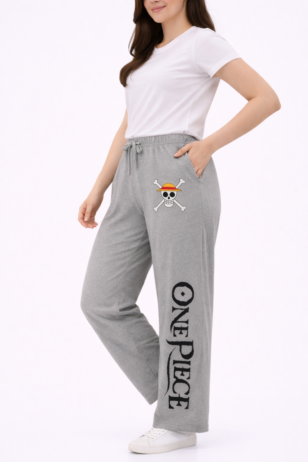 Women’s Gray One Piece Printed Cotton Lycra Track Pant – Elastic Waist Regular Fit