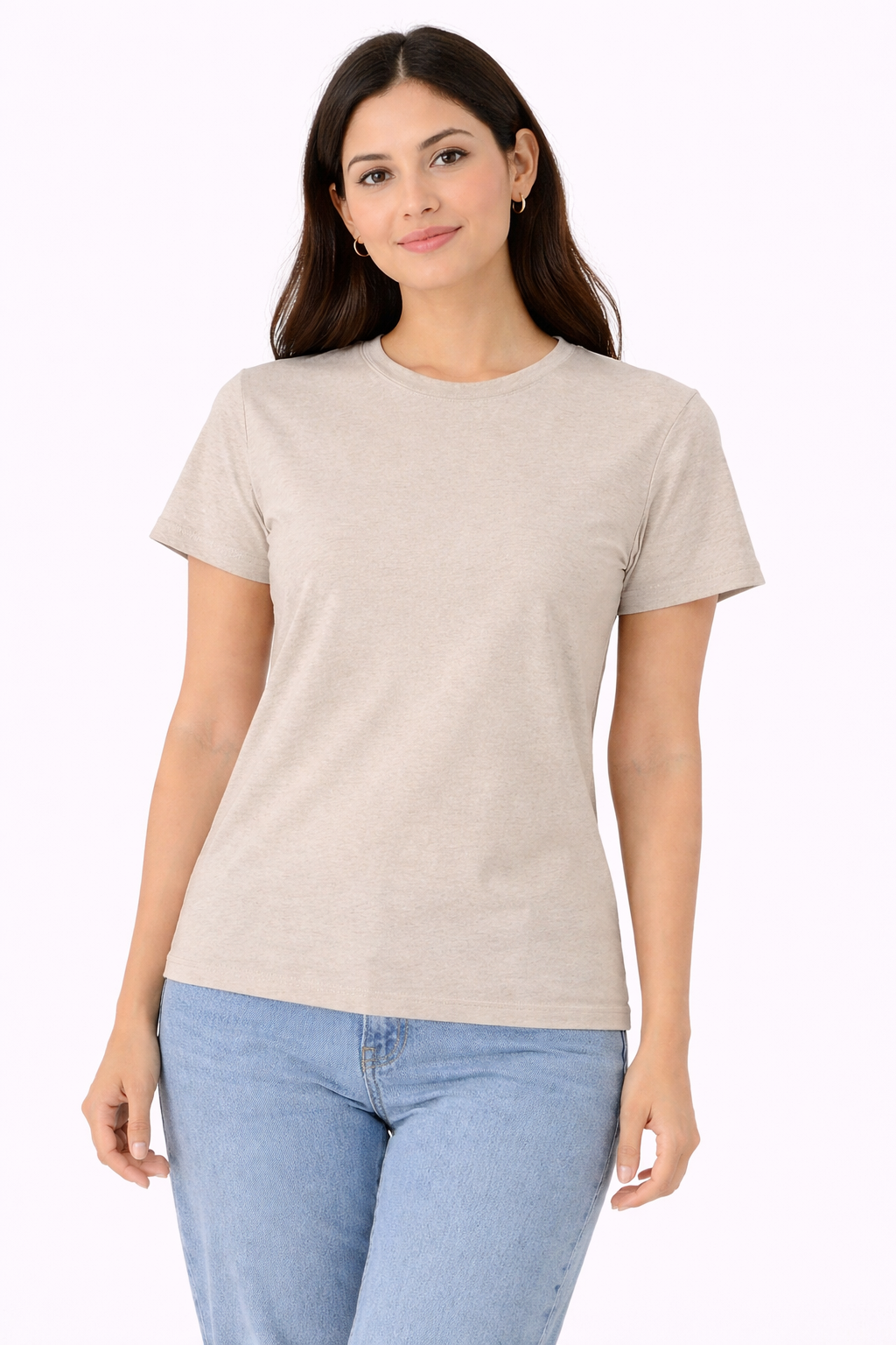Women’s Light Grey Melange Solid T-Shirt – Classic Everyday Basic Top