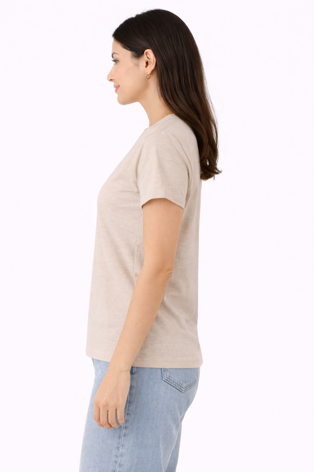 Women’s Light Grey Melange Solid T-Shirt – Classic Everyday Basic Top