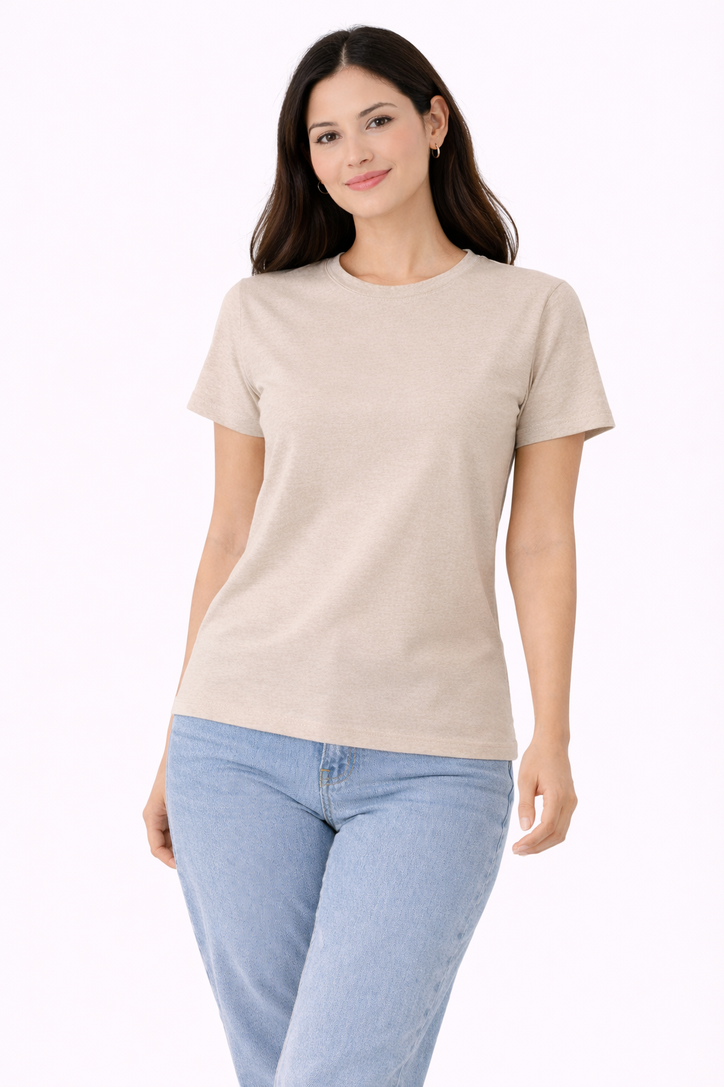 Women’s Light Grey Melange Solid T-Shirt – Classic Everyday Basic Top
