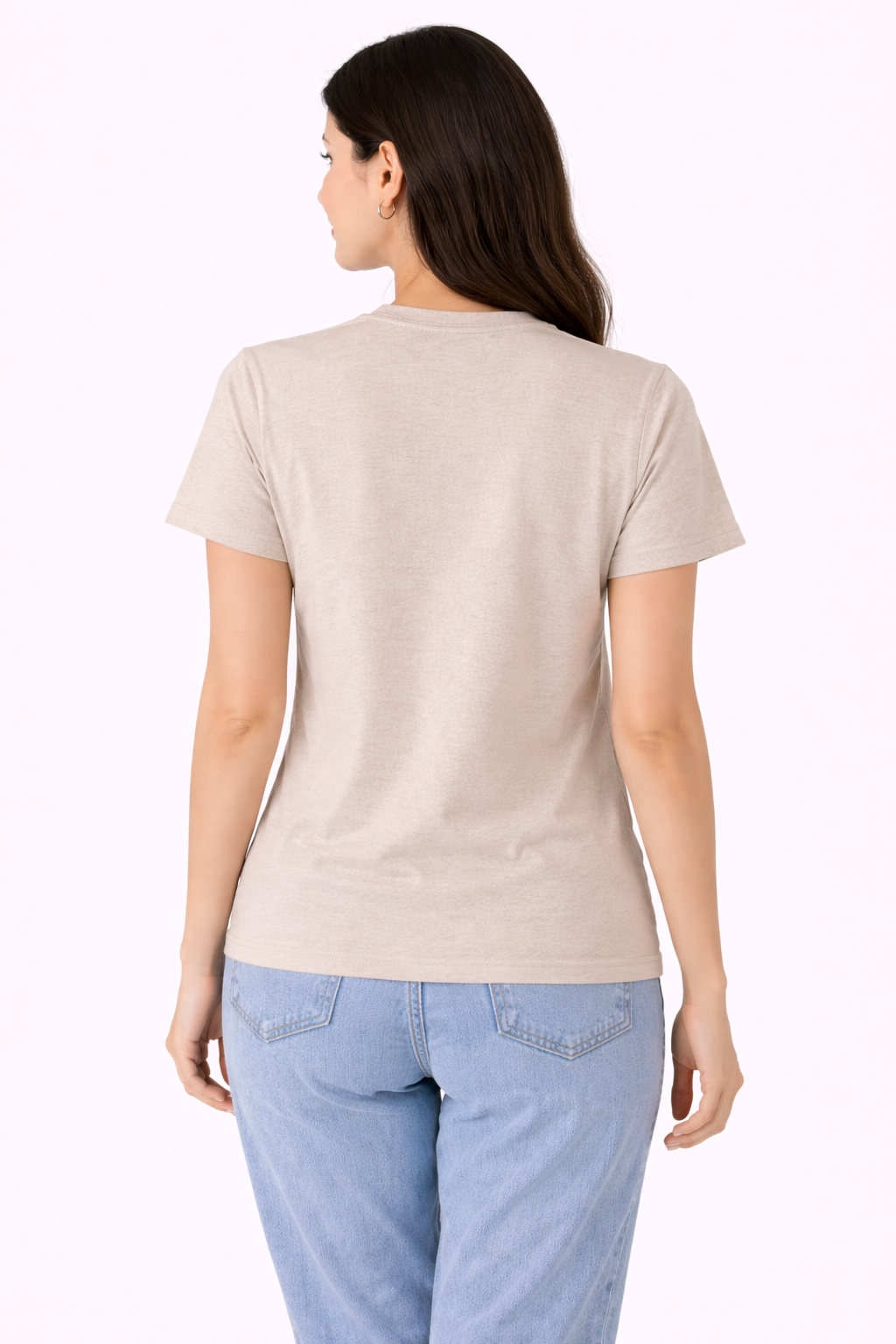 Women’s Light Grey Melange Solid T-Shirt – Classic Everyday Basic Top
