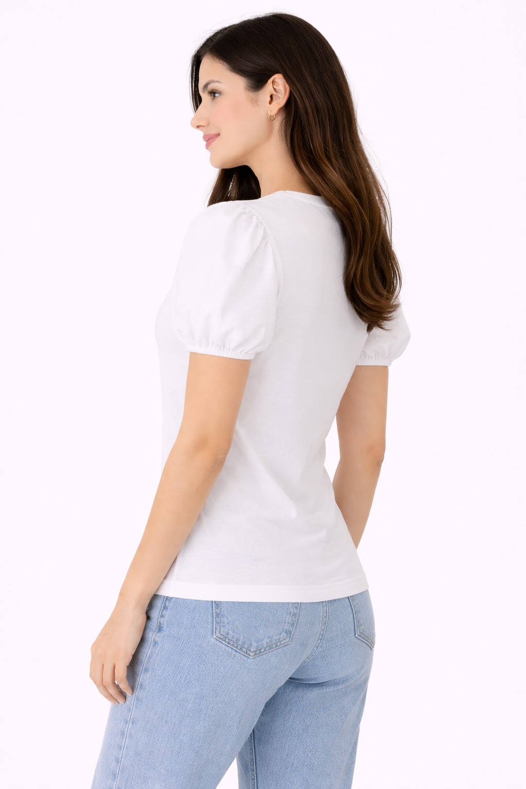 Women’s White Puff Sleeve Top – Elegant Solid Casual Wear