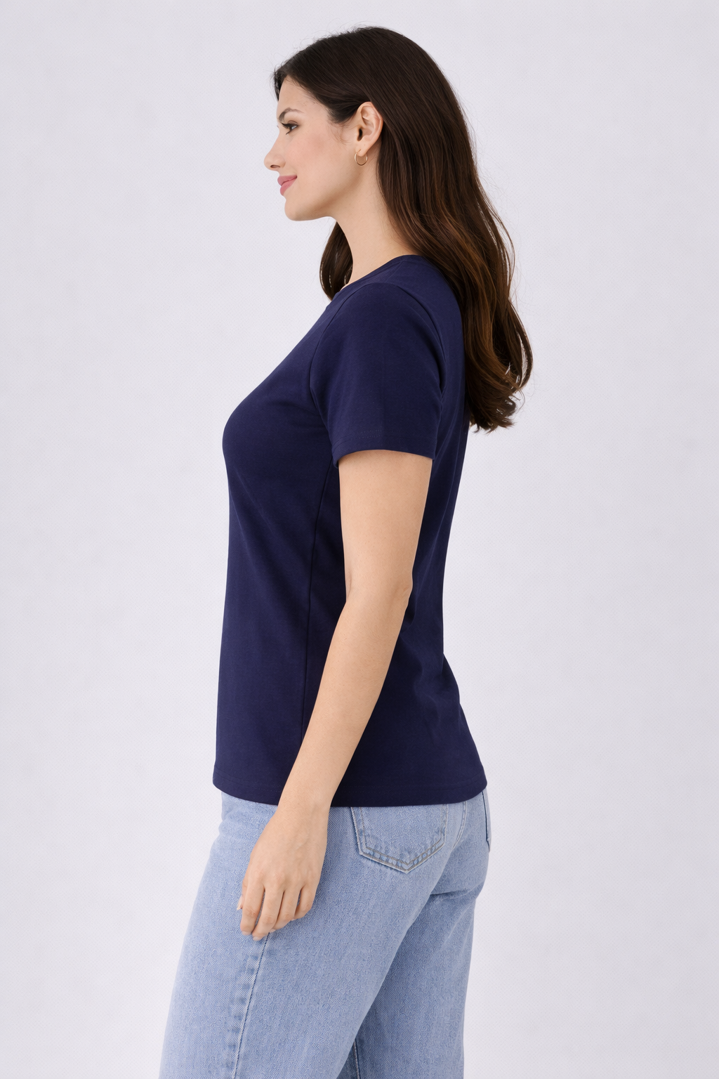 Women Navy Blue Basic Cotton T-Shirt | Casual Round Neck Tee