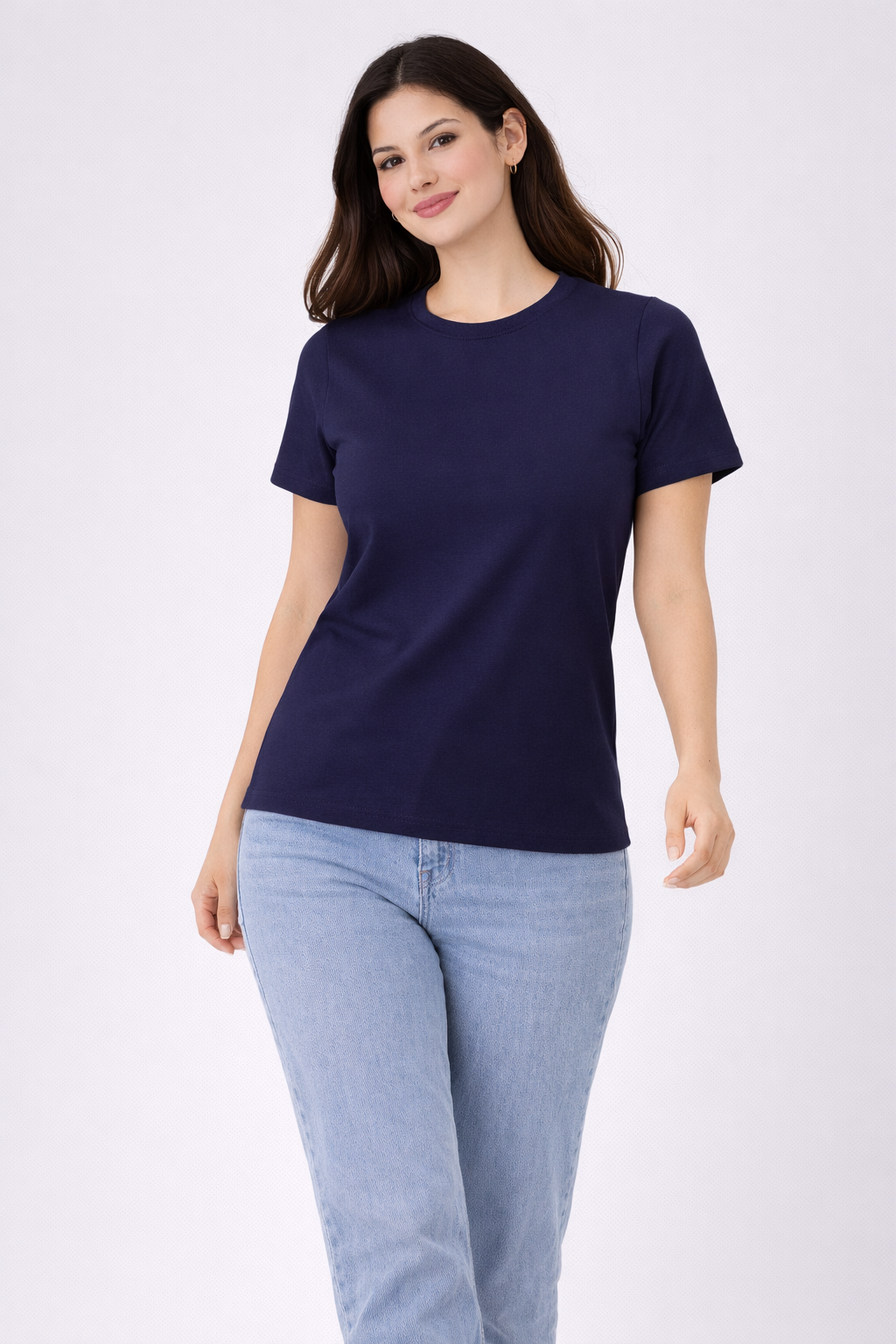 Women Navy Blue Basic Cotton T-Shirt | Casual Round Neck Tee