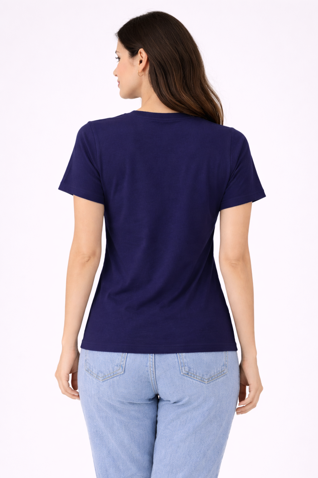 Women Navy Blue Basic Cotton T-Shirt | Casual Round Neck Tee