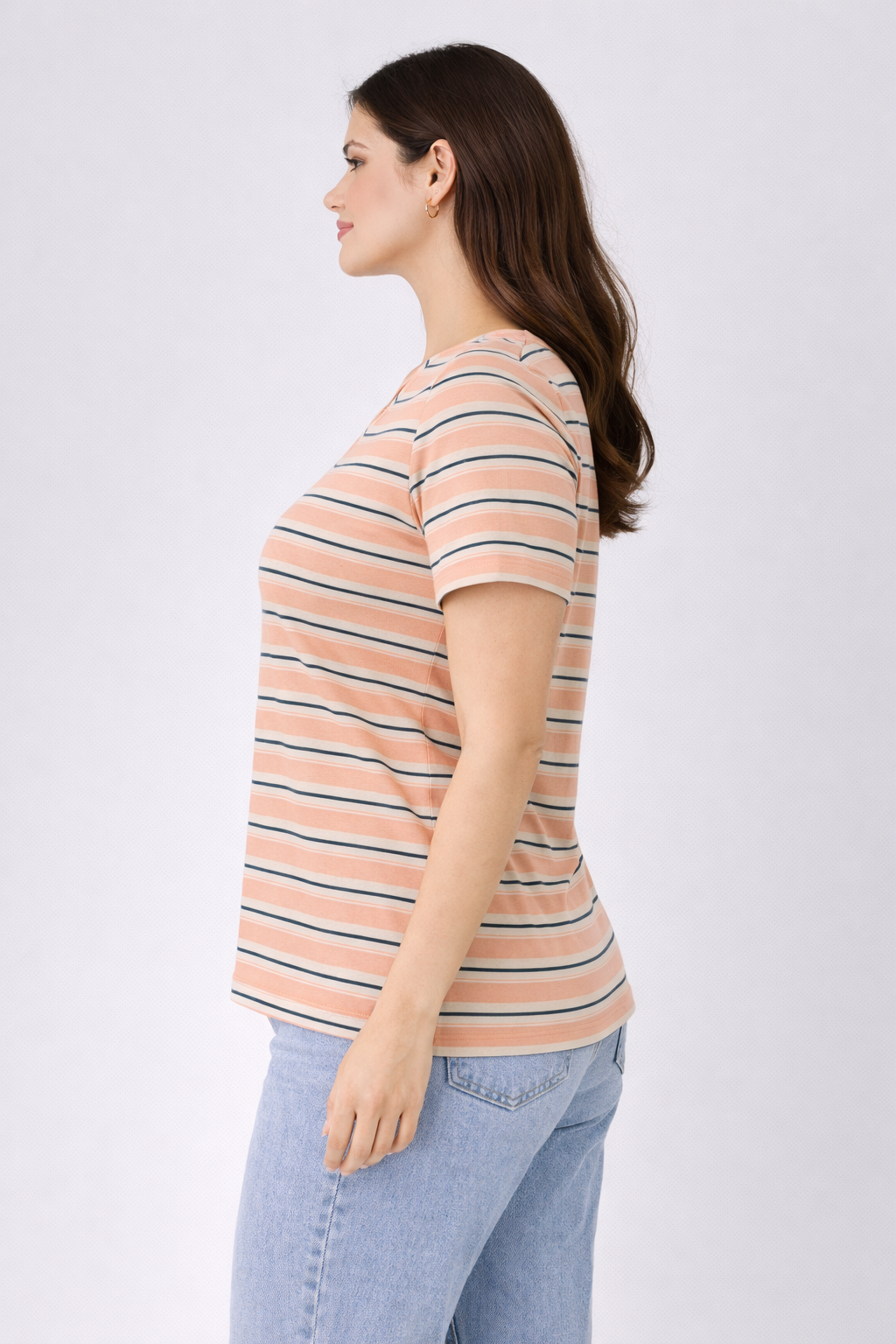 Women’s Peach & White Striped Top with Criss-Cross Back – Casual Summer Wear