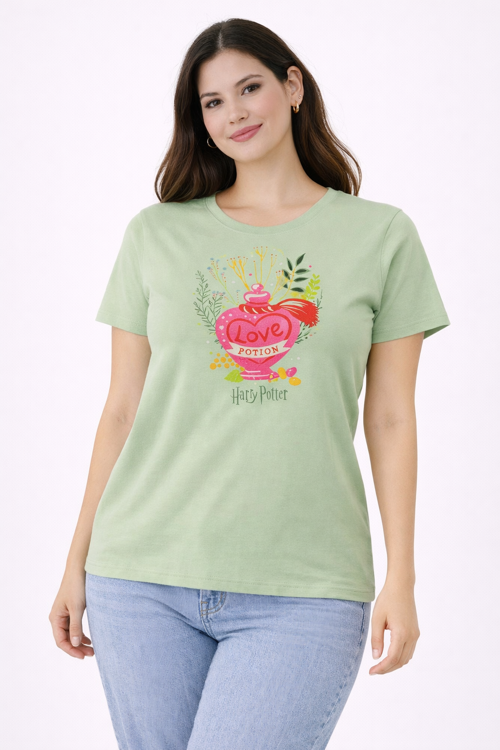 Women’s Light Green “Love Potion” Graphic T-Shirt – Harry Potter Inspired Casual Top